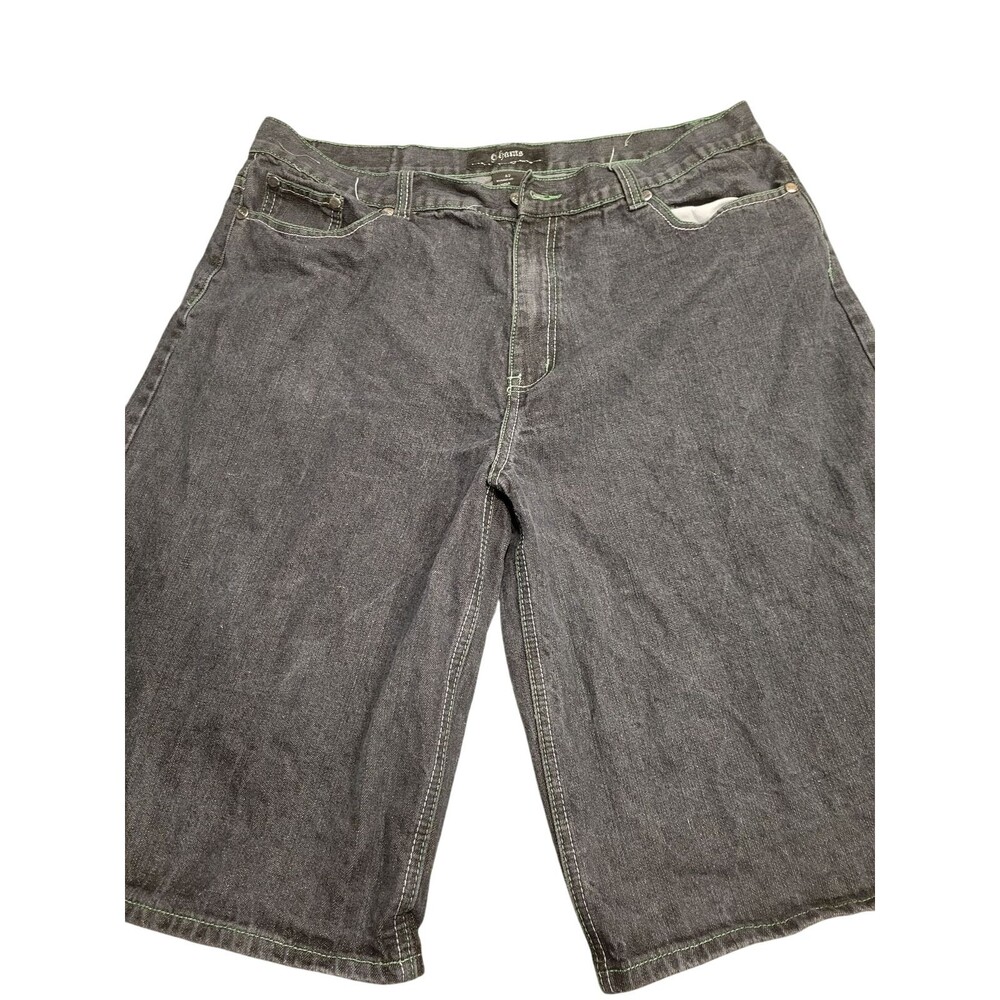 Chams Jeans Mens‎ 42 Gray Denim Shorts Knee Length Green Stitching Pocketed